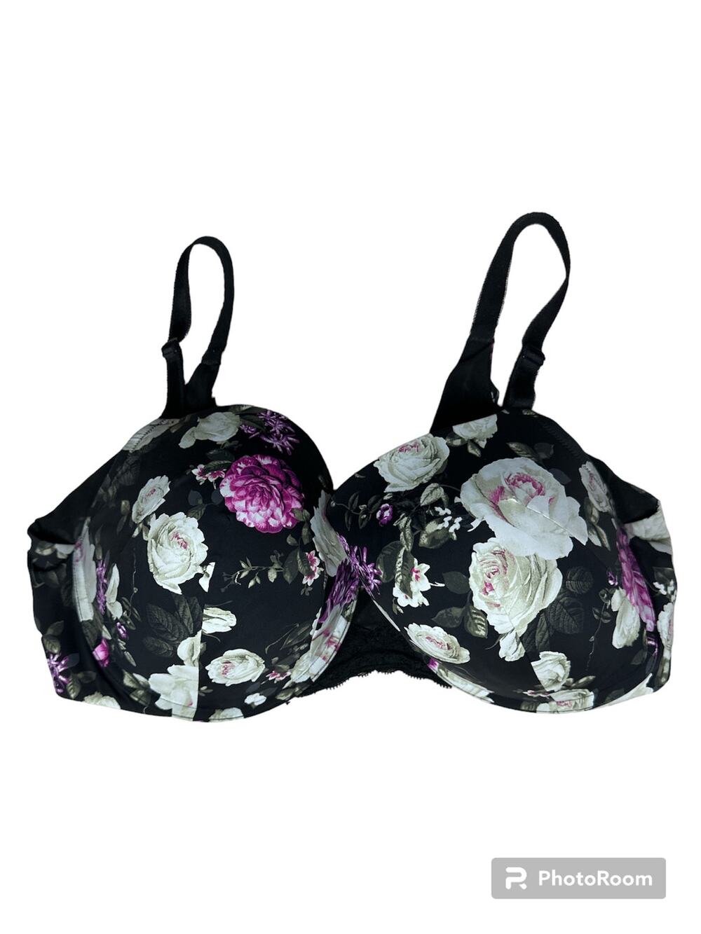Torrid Curve Floral Black Pink Underwire Lace Padded Push Up Bra Size 40DD